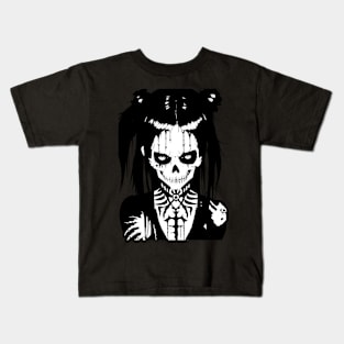 Sinister looking girl in black and white art Kids T-Shirt